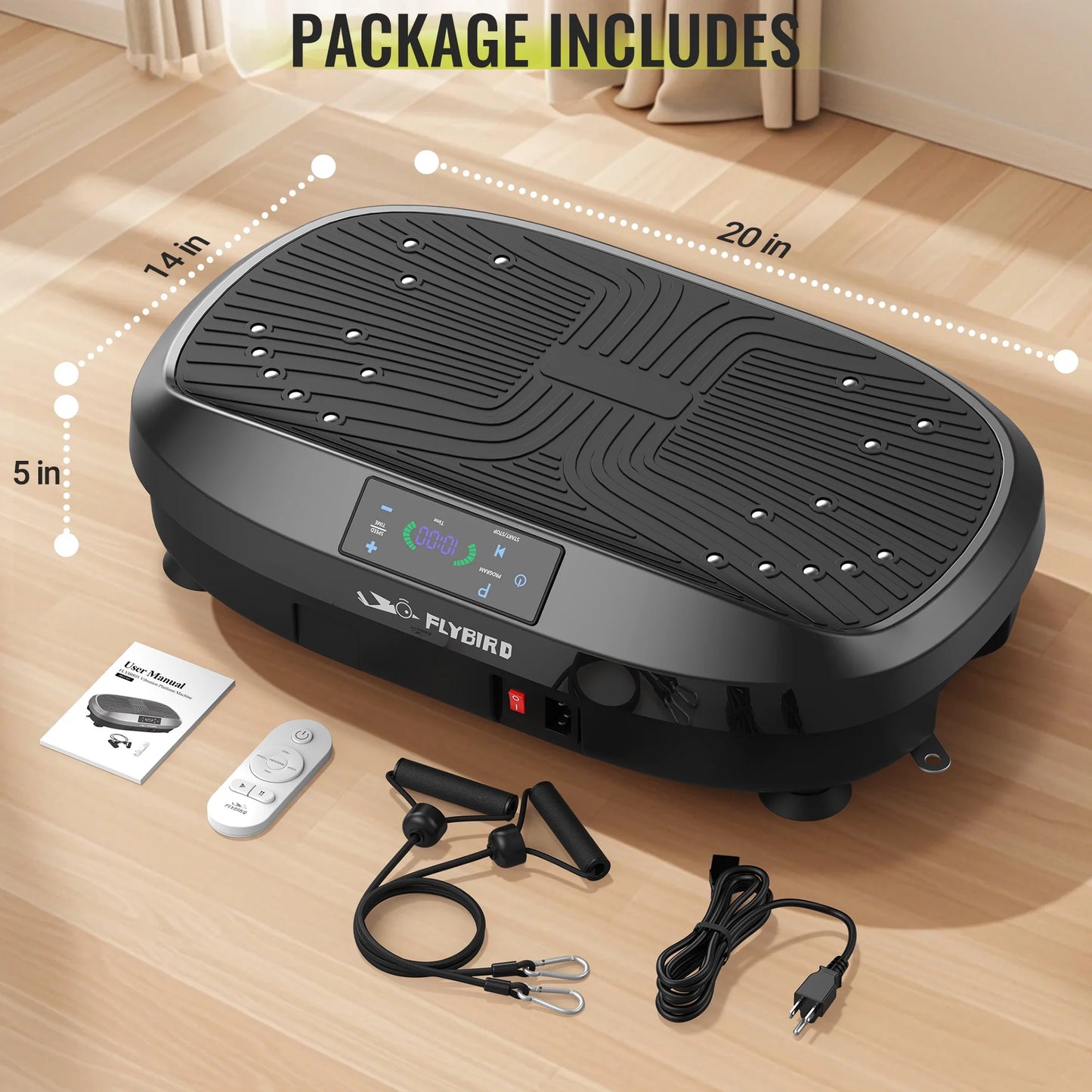 Vibration Plate, Whole Body Workout Vibration Fitness Platform for Lymphatic Drainage, with 2 Resistance Bands