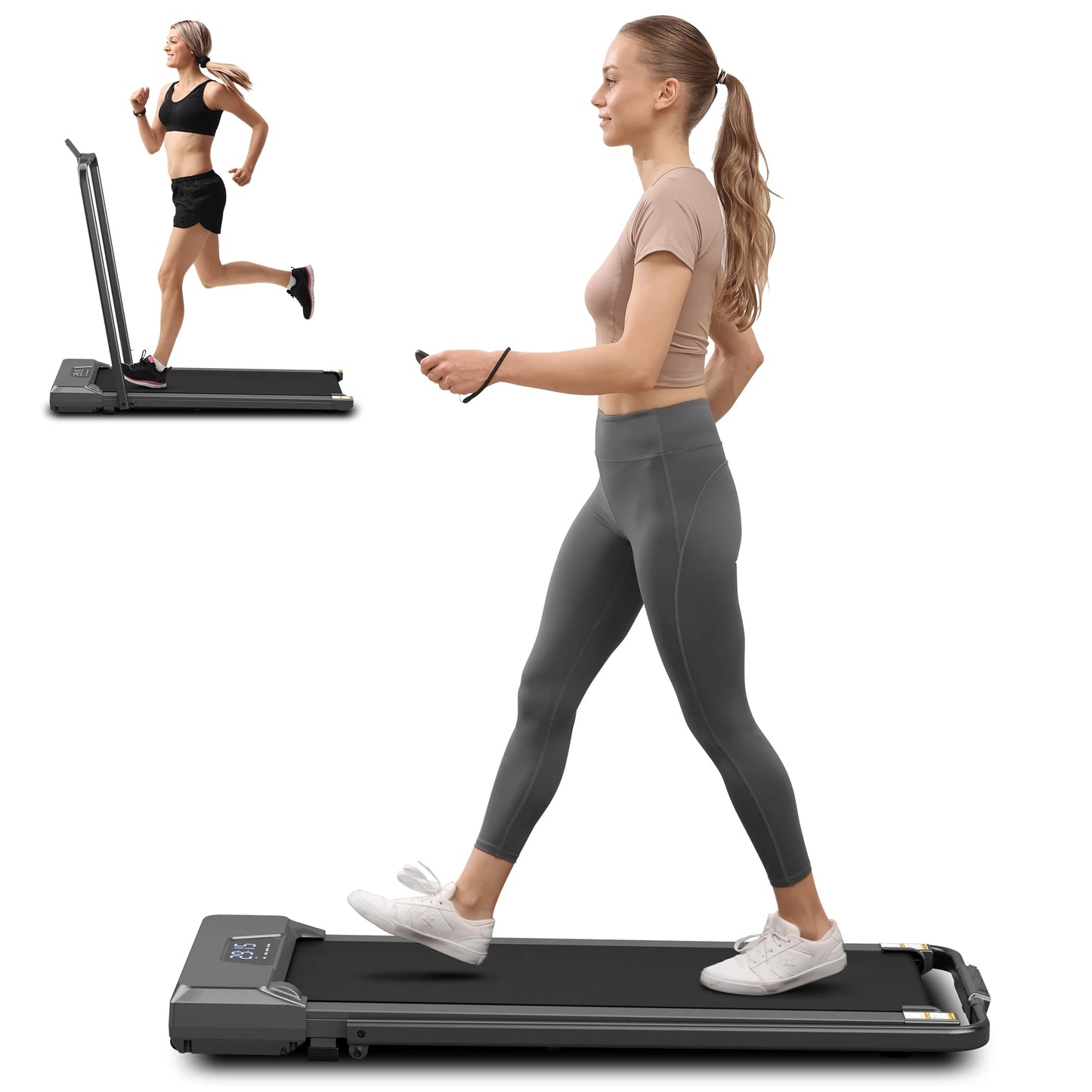 Treadmill 2 in 1 Walking Pad Treadmill Folding 7.5 Mph Running under Desk Treadmill with Remote Control and LED Display for Home Office Use