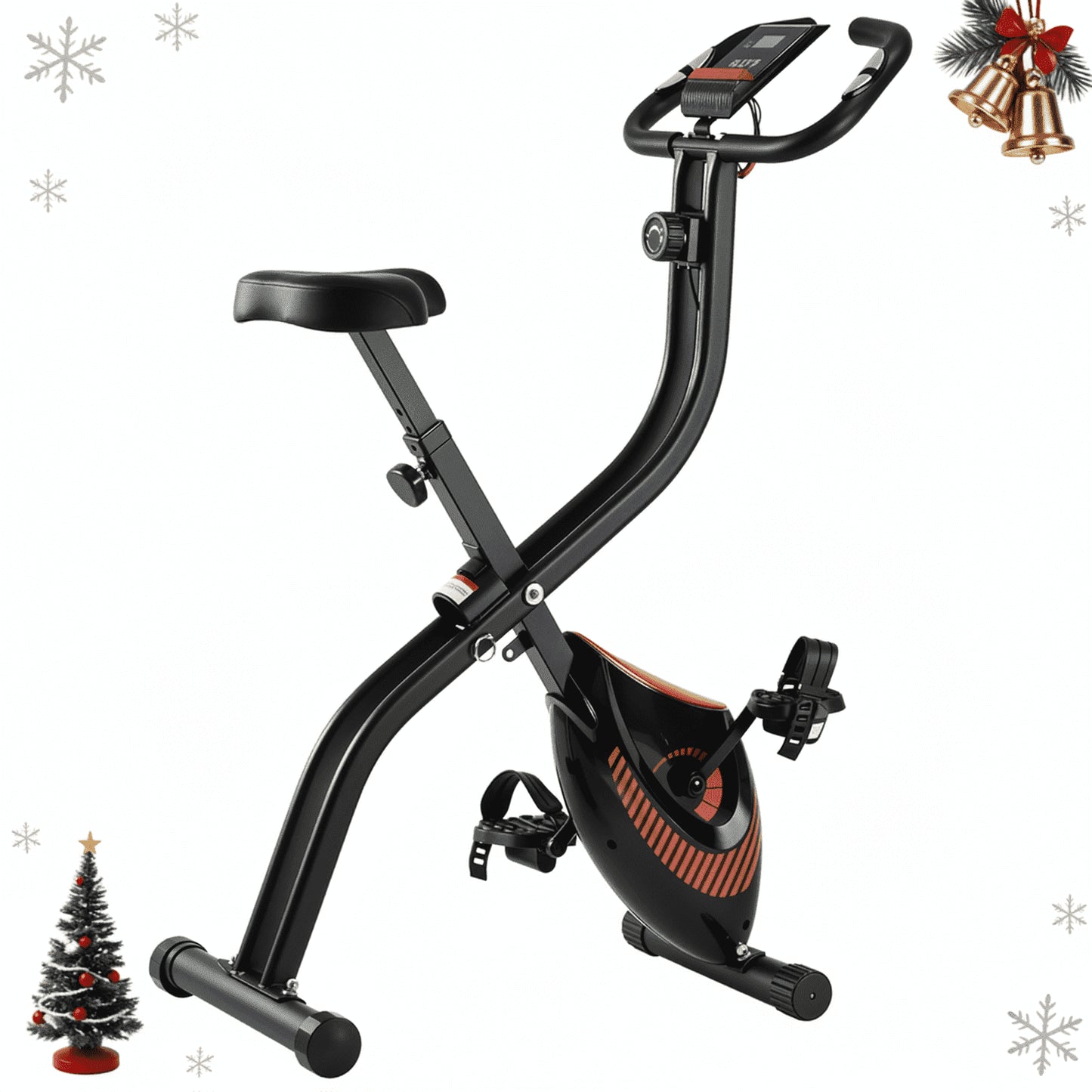 Exercise Bike 16 Levels Magnetic Resistance Folding Stationary Bike for Home with LCD Monitor Phone Holder Portable
