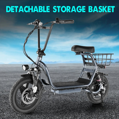 Electric Scooter with Seat, 500W 500Wh Battery 25 Miles Range 20Mph Top Speed, Foldable Electric Scooter for Adults with Basket, White