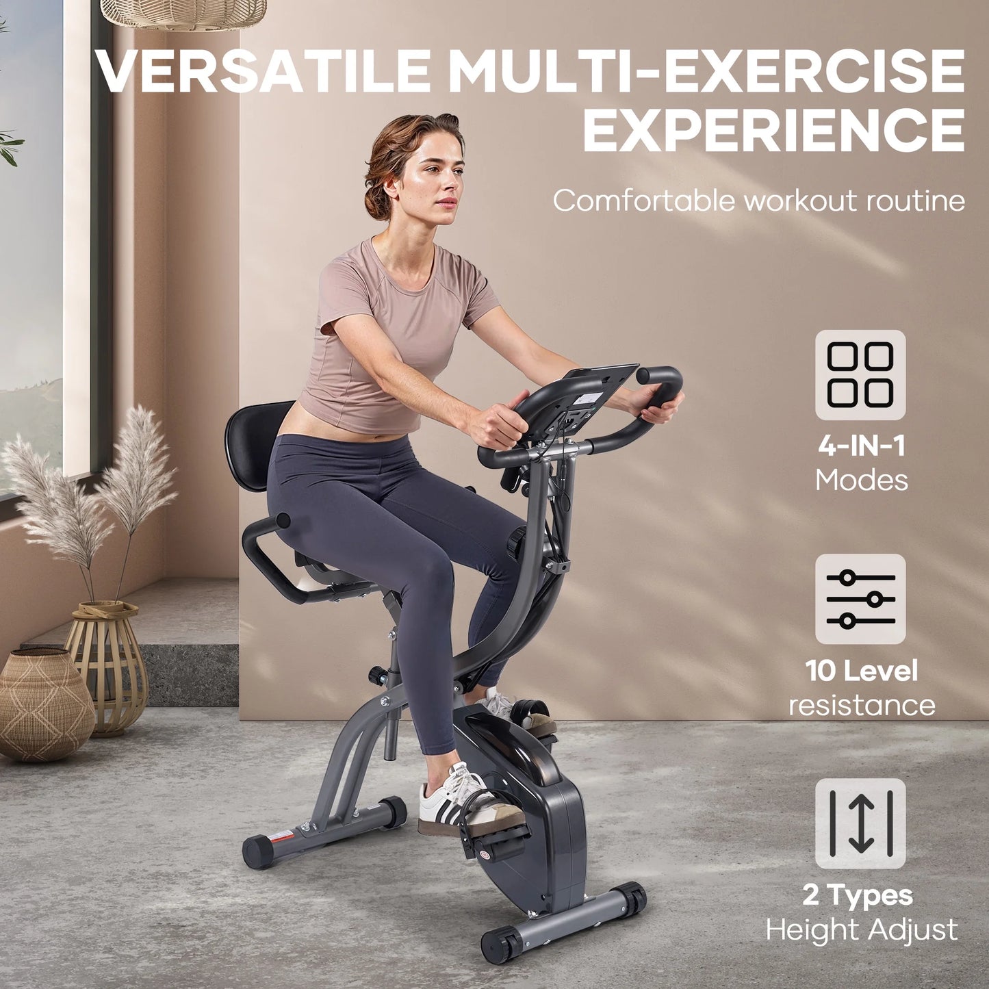 3In1 Folding Exercise Bike Magnetic Upright Bike with 10 Levels of Adjustable Resistance Indoor Cycling Stationary Exercise Bike Perfect for Home Use