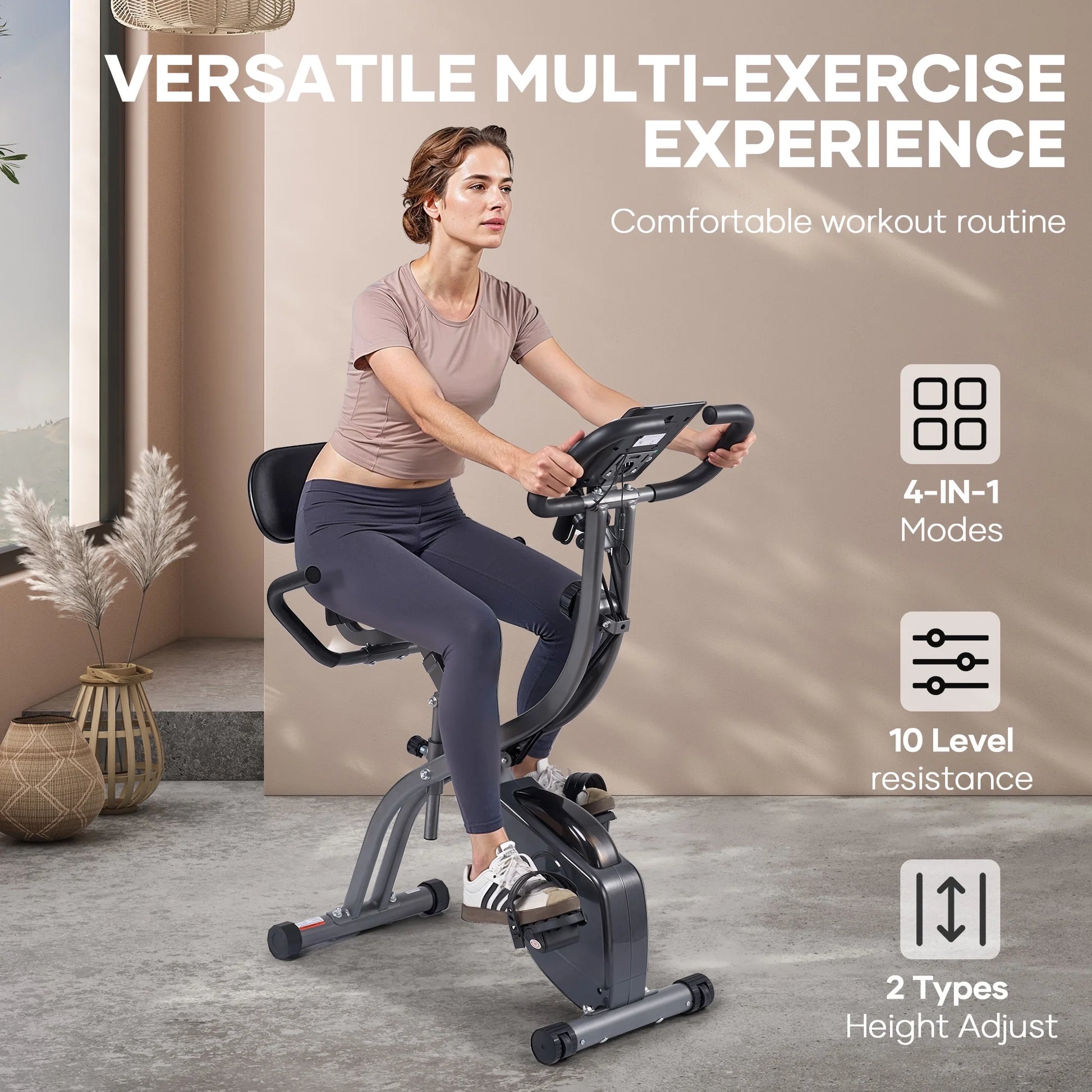 3In1 Folding Exercise Bike Magnetic Upright Bike with 10 Levels of Adjustable Resistance Indoor Cycling Stationary Exercise Bike Perfect for Home Use