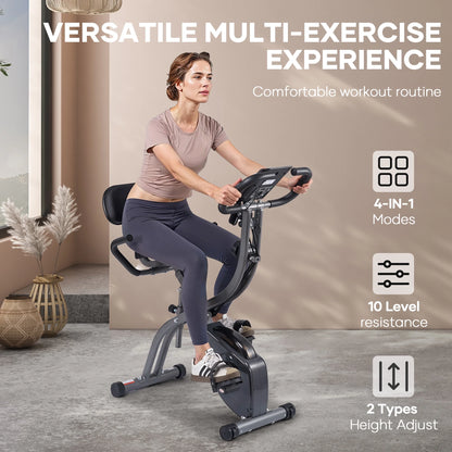 3In1 Folding Exercise Bike Magnetic Upright Bike with 10 Levels of Adjustable Resistance Indoor Cycling Stationary Exercise Bike Perfect for Home Use