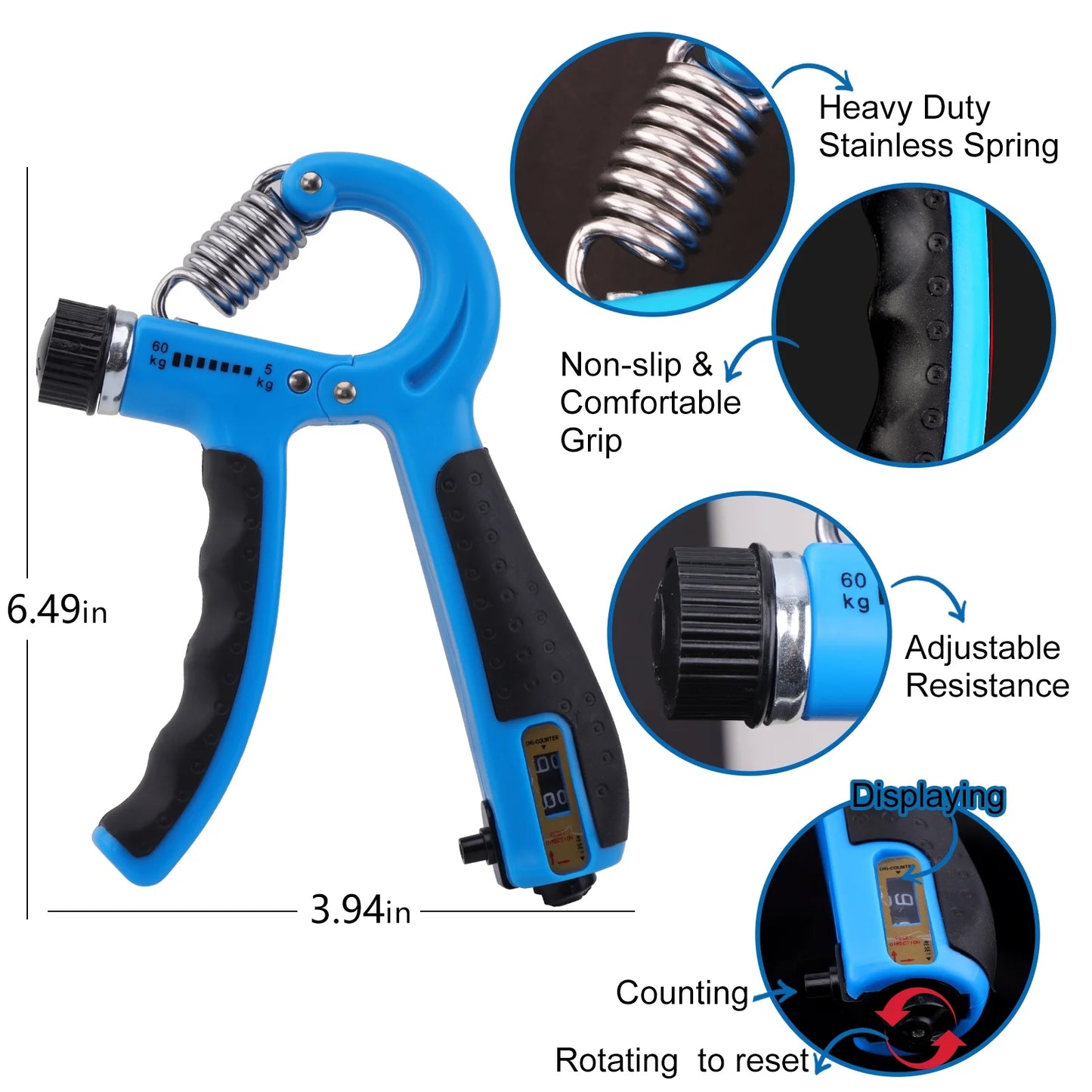 Hand Grip Strengthener 5-In-1, Adjustable Forearm Grip Strength Trainer for Finger Wrist, Blue