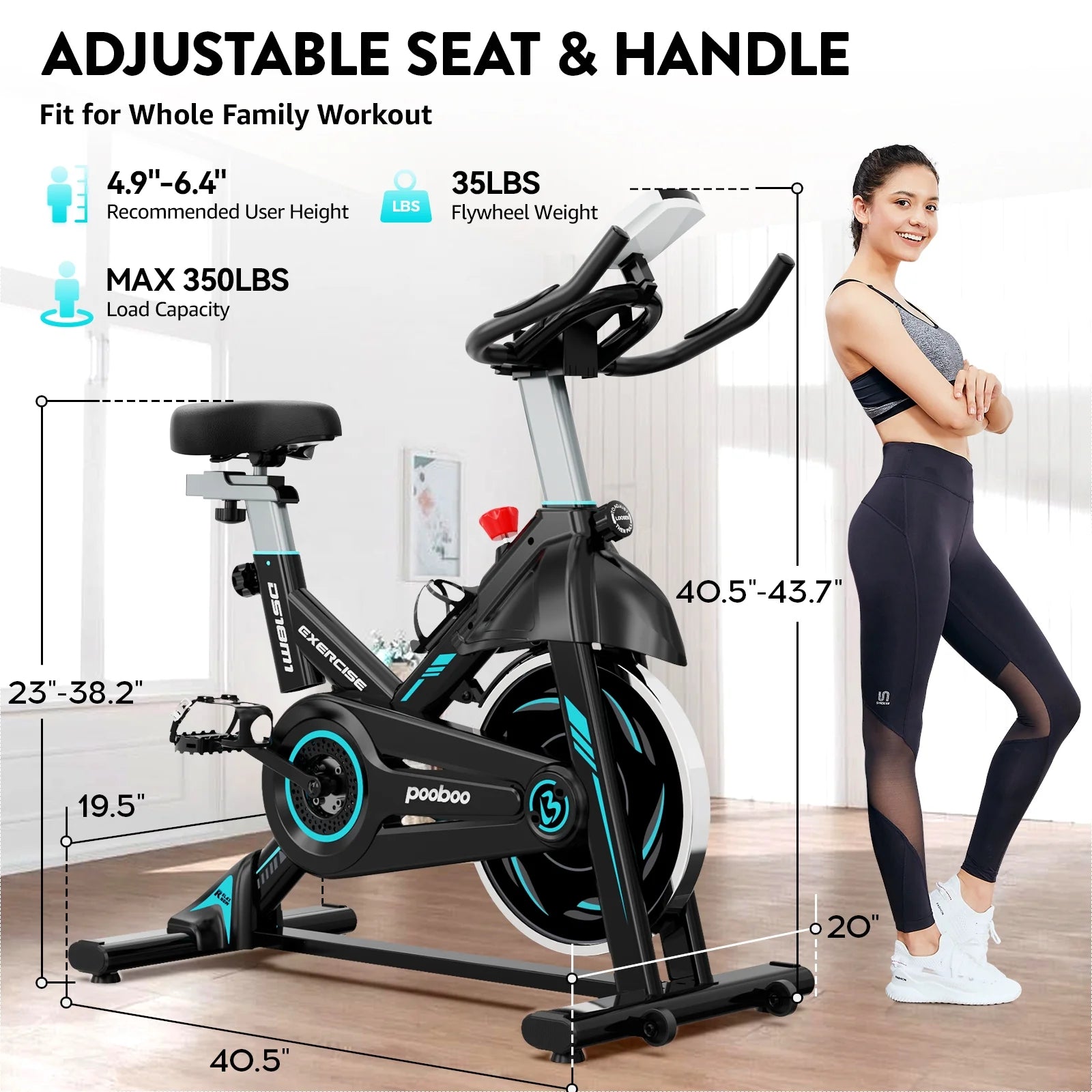 Magnetic Exercise Bike Stationary Bike for Home Gym Indoor Cycling Bike W/Comfortable Seat Cushion 350Lbs