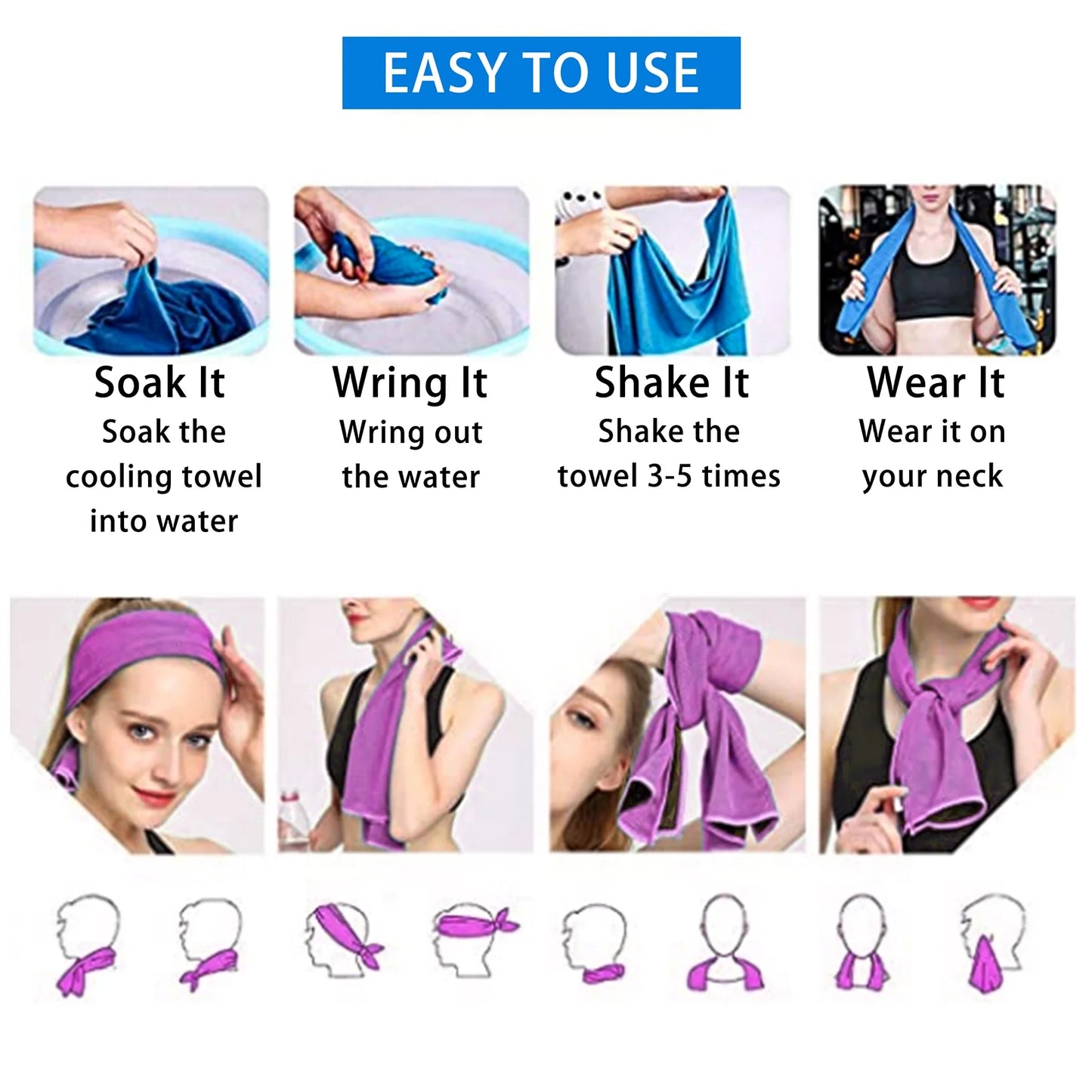 30PCS Cooling Towels Ice Towel for Neck and Face, Gym Yoga Towel Microfiber Breathable Chilly Cool Exercise Towel for Running, Fitness, Camping, Outdoor Sport (Random Color)