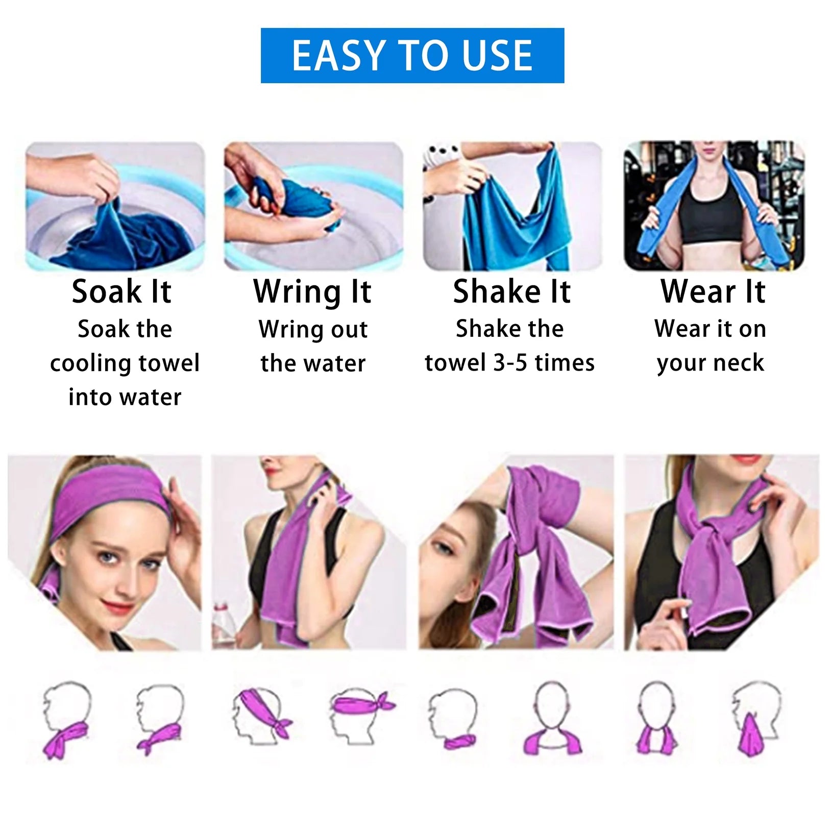 30PCS Cooling Towels Ice Towel for Neck and Face, Gym Yoga Towel Microfiber Breathable Chilly Cool Exercise Towel for Running, Fitness, Camping, Outdoor Sport (Random Color)