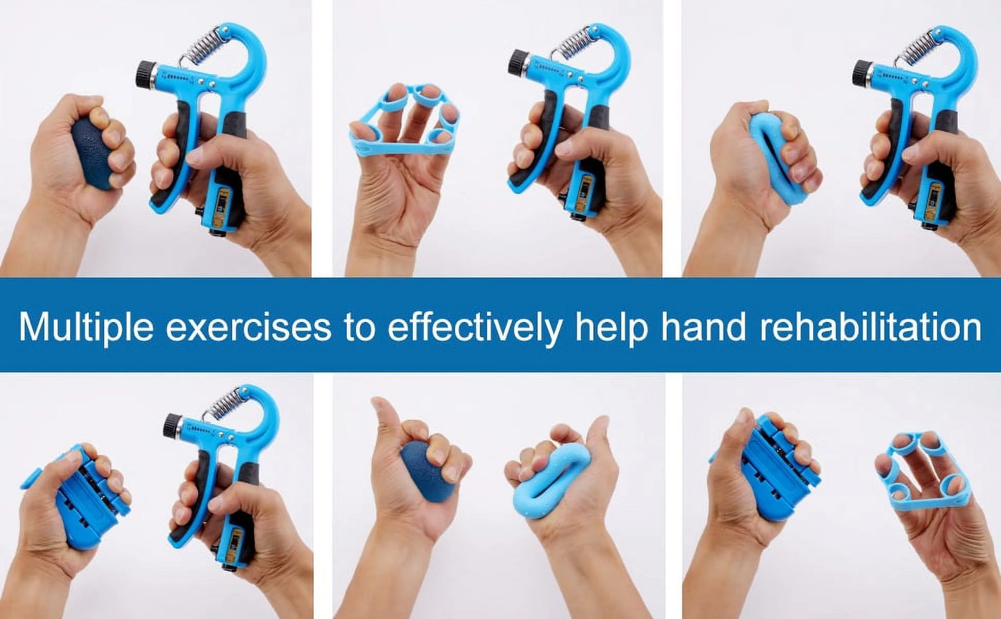 Hand Grip Strengthener 5-In-1, Adjustable Forearm Grip Strength Trainer for Finger Wrist, Blue