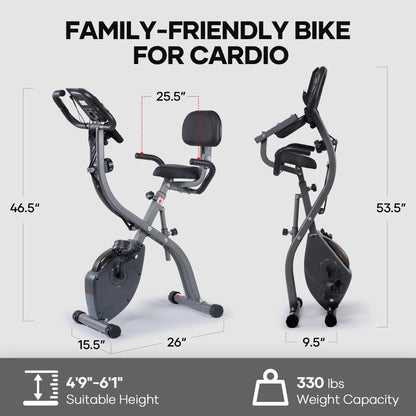 3In1 Folding Exercise Bike Magnetic Upright Bike with 10 Levels of Adjustable Resistance Indoor Cycling Stationary Exercise Bike Perfect for Home Use
