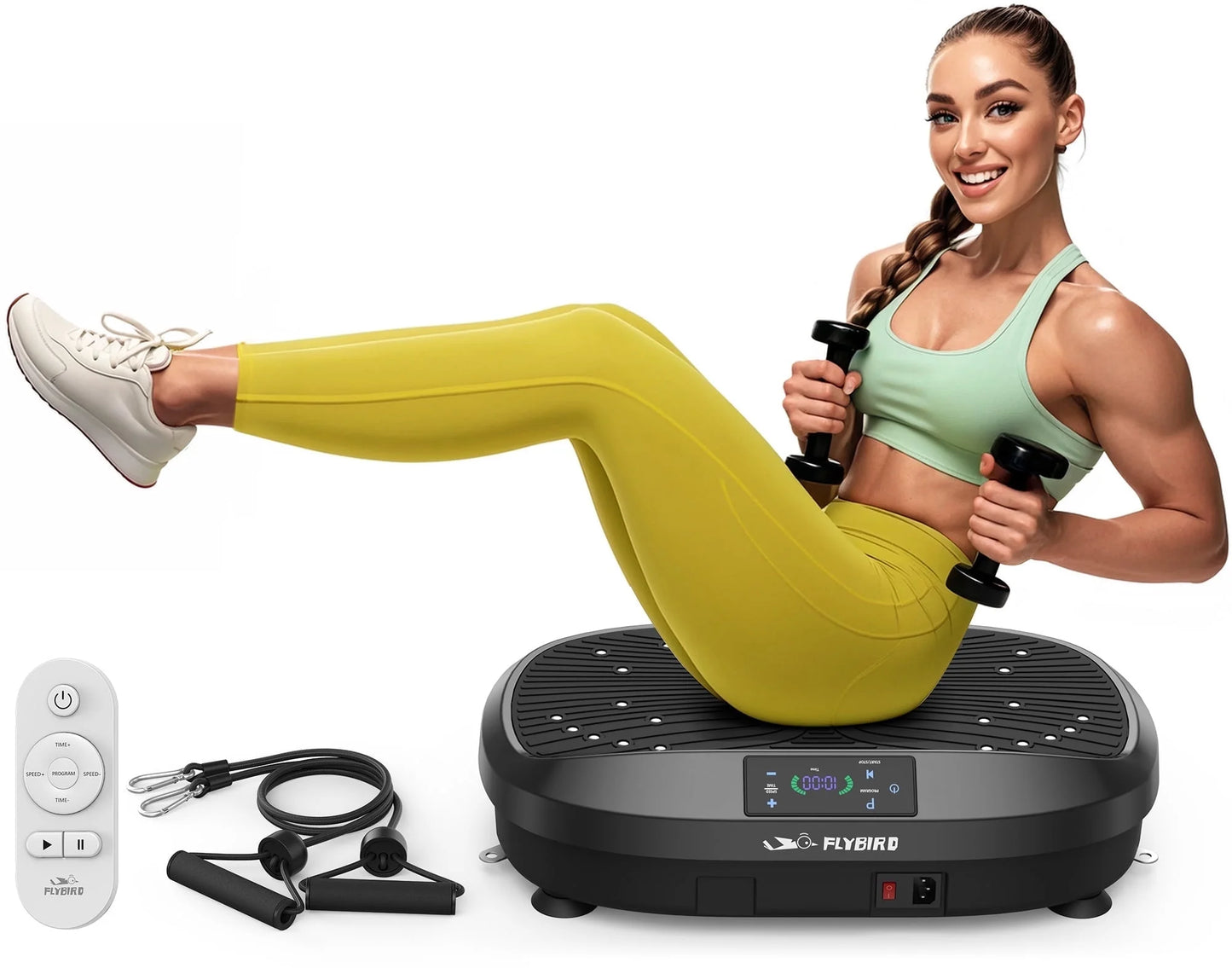 Vibration Plate, Whole Body Workout Vibration Fitness Platform for Lymphatic Drainage, with 2 Resistance Bands