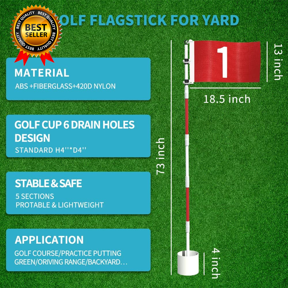 Golf Flagstick 6Ft Golf Flag and Cup for Yard Pro Detachable Golf Hole Cup