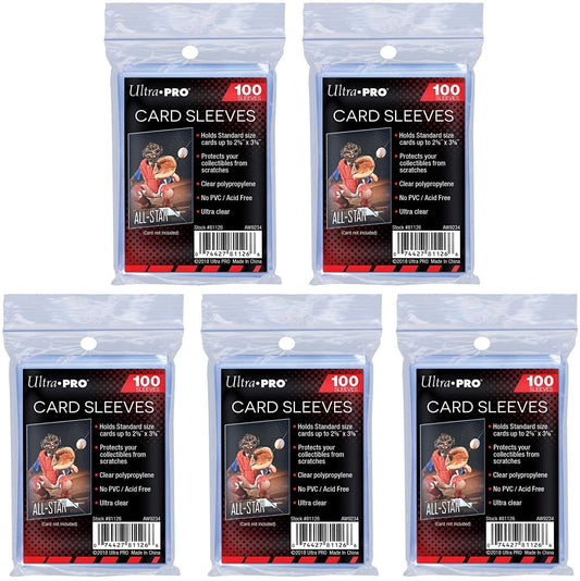 5 (Five) Pack Lot of 100 Soft Sleeves/Penny Sleeve for Baseball Cards & Other Sports Cards