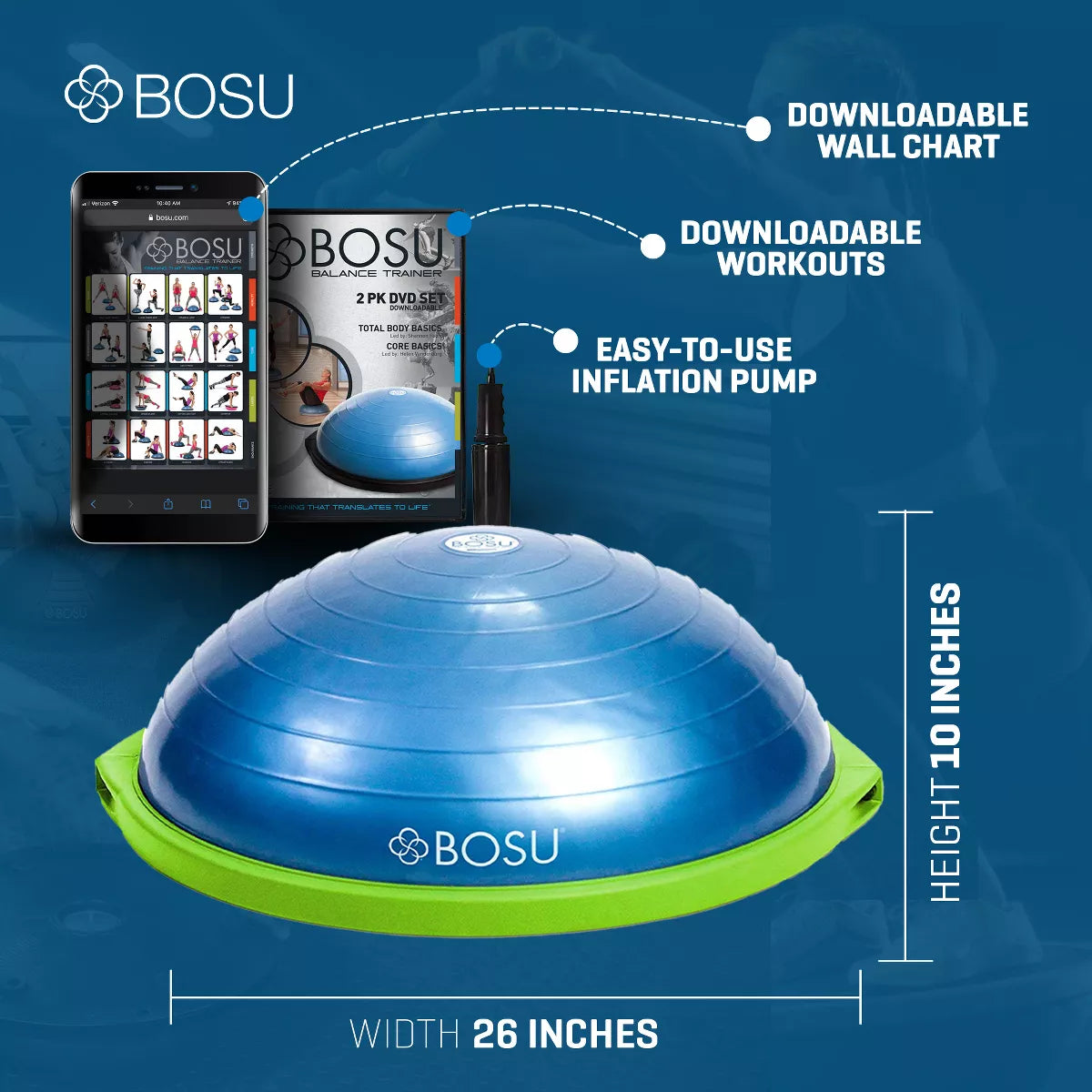 Bosu Multi Functional Home Gym 26" Original Balance Strength Trainer