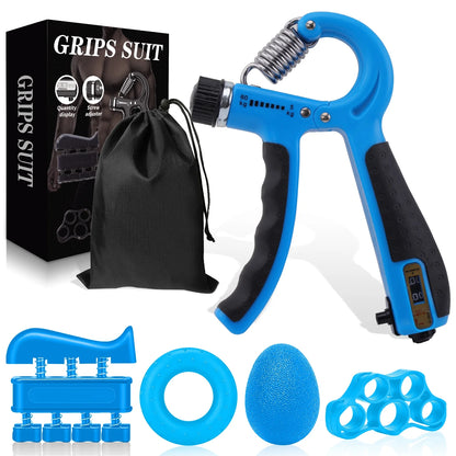 Hand Grip Strengthener 5-In-1, Adjustable Forearm Grip Strength Trainer for Finger Wrist, Blue
