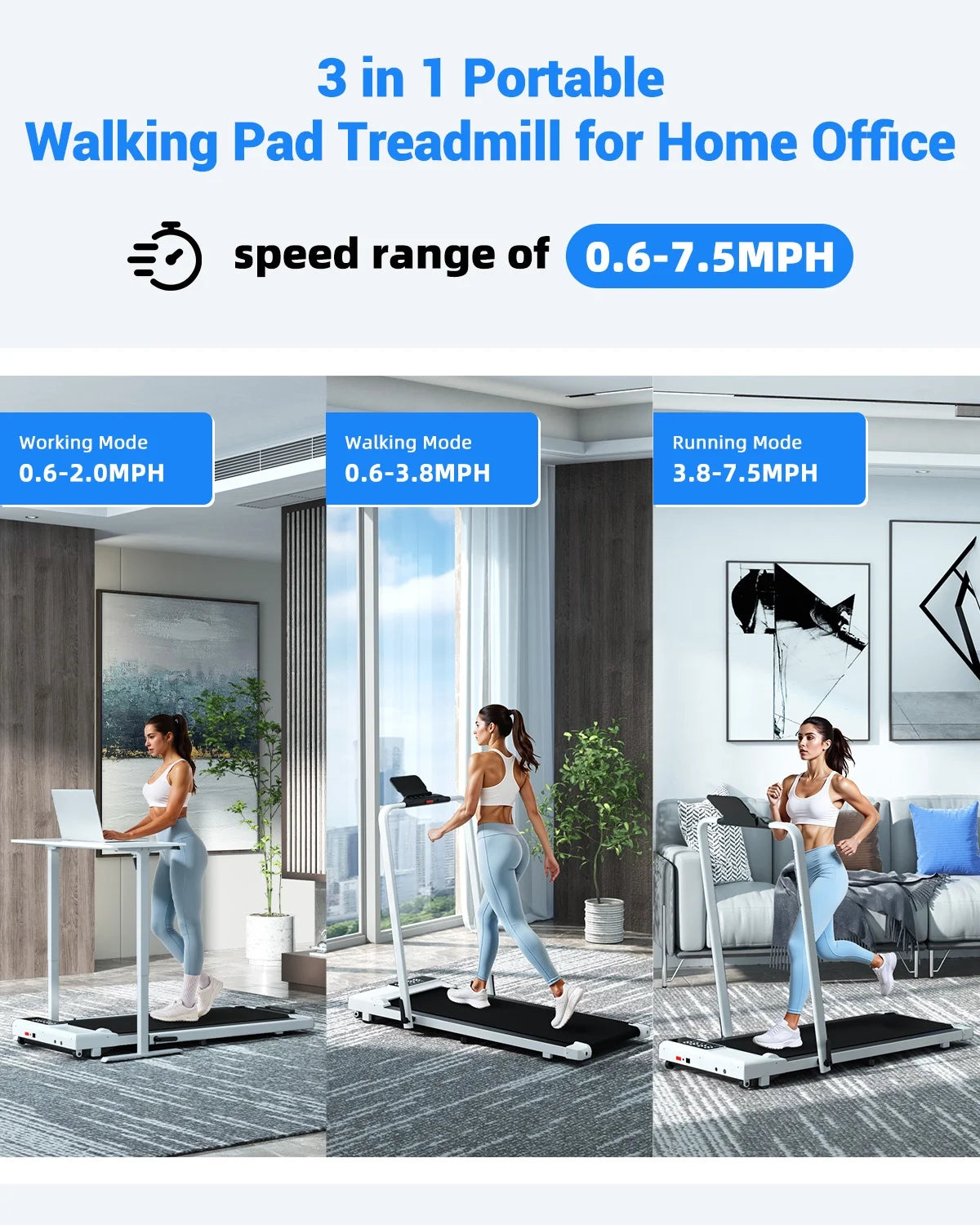 Walking Pad Treadmill with Incline and Handle Bar, 3.0 HP Foldable Treadmills 300LBS Capacity Folding Walking Pad 3 in 1 under Desk Treadmill Remote Control with APP