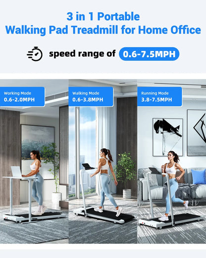 Walking Pad Treadmill with Incline and Handle Bar, 3.0 HP Foldable Treadmills 300LBS Capacity Folding Walking Pad 3 in 1 under Desk Treadmill Remote Control with APP