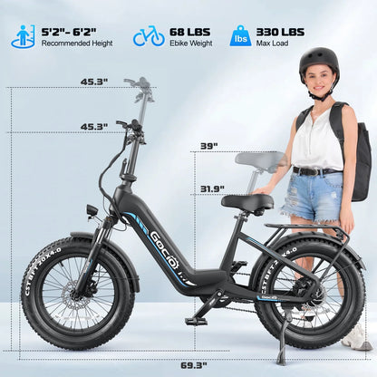 Electric Bike for Adults, Peak 1025W Mountain E Bike, 48V 13AH Removable Lithium-Ion Battery Ebikes, 20"X4.0" Fat Tire Electric Bicycles, 3A Fast Charge, 60 Miles Man Woman UL2849 Certified