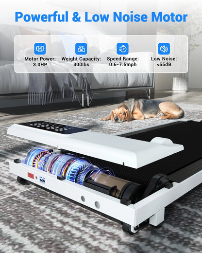 Walking Pad Treadmill with Incline and Handle Bar, 3.0 HP Foldable Treadmills 300LBS Capacity Folding Walking Pad 3 in 1 under Desk Treadmill Remote Control with APP