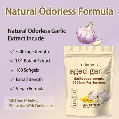 Organic Aged Garlic Extract 7500Mg Odorless – 200 Softgels | Org Anic, Non-Gmo