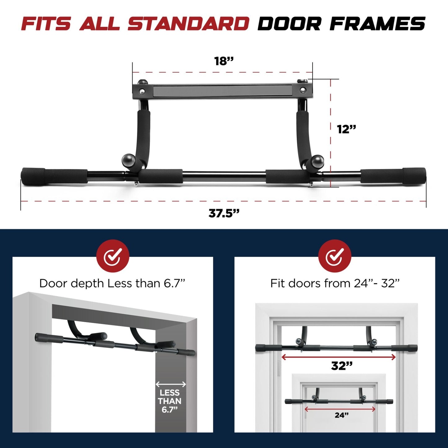 Pull up Bar Doorway Heavy Duty Chin up Bar Trainer for Home Gym - up to 32" Door