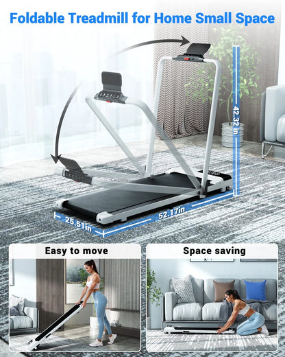 Walking Pad Treadmill with Incline and Handle Bar, 3.0 HP Foldable Treadmills 300LBS Capacity Folding Walking Pad 3 in 1 under Desk Treadmill Remote Control with APP