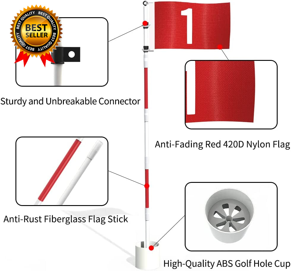 Golf Flagstick 6Ft Golf Flag and Cup for Yard Pro Detachable Golf Hole Cup