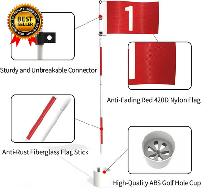 Golf Flagstick 6Ft Golf Flag and Cup for Yard Pro Detachable Golf Hole Cup