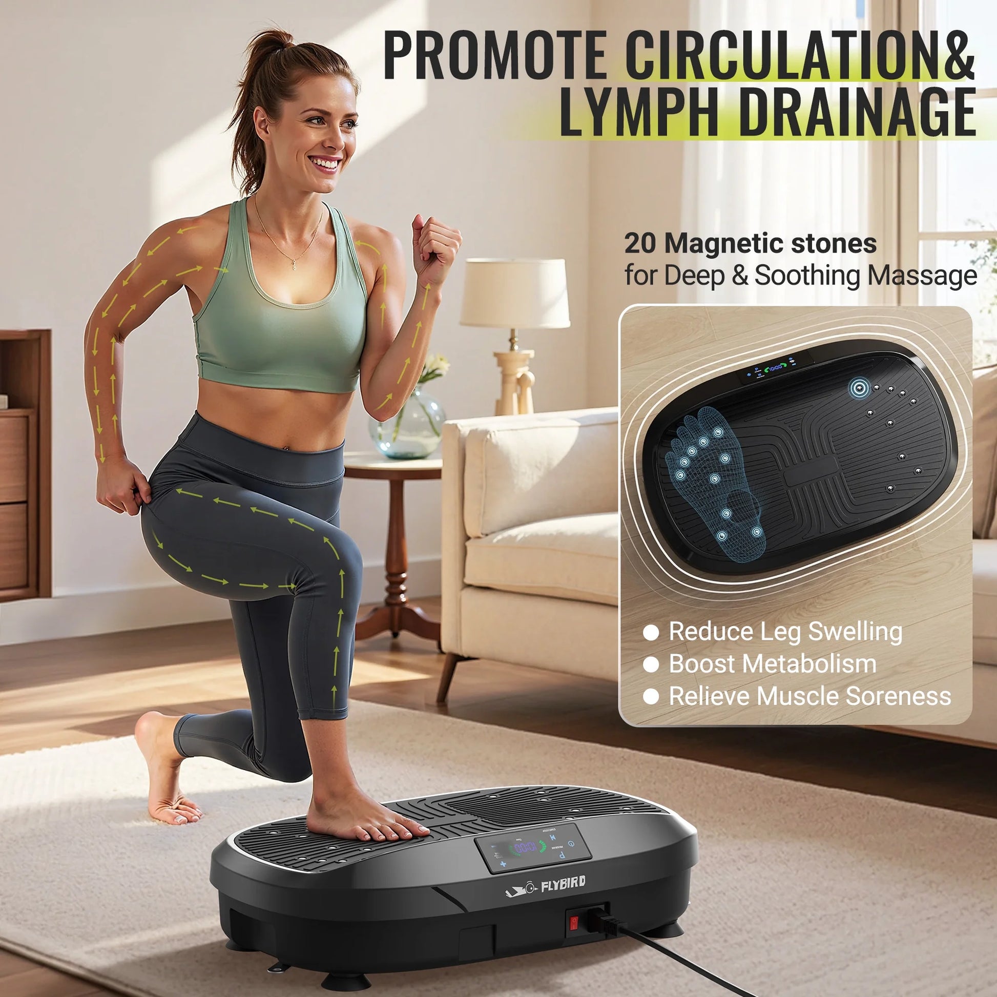 Vibration Plate, Whole Body Workout Vibration Fitness Platform for Lymphatic Drainage, with 2 Resistance Bands