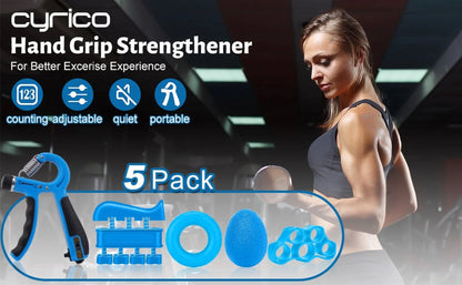 Hand Grip Strengthener 5-In-1, Adjustable Forearm Grip Strength Trainer for Finger Wrist, Blue