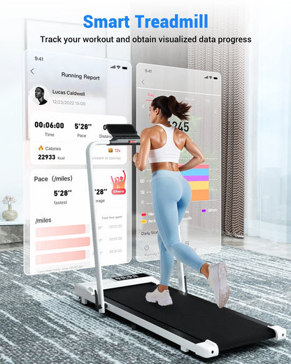 Walking Pad Treadmill with Incline and Handle Bar, 3.0 HP Foldable Treadmills 300LBS Capacity Folding Walking Pad 3 in 1 under Desk Treadmill Remote Control with APP