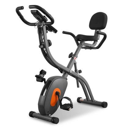 Folding Exercise Bike 3 in 1 Magnetic Stationary Recumbent Bike 10 Level Resistance for Home Use with Arm Resistance Bands