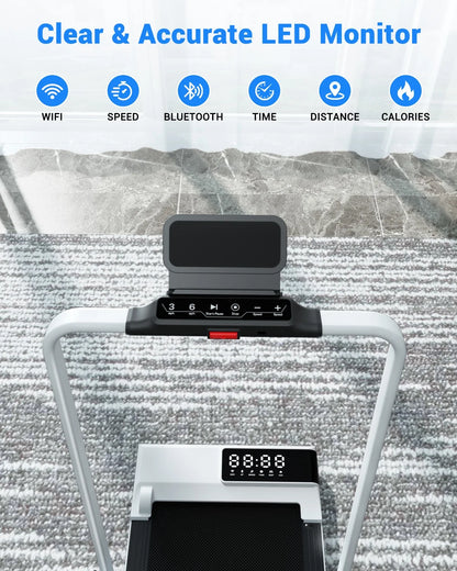 Walking Pad Treadmill with Incline and Handle Bar, 3.0 HP Foldable Treadmills 300LBS Capacity Folding Walking Pad 3 in 1 under Desk Treadmill Remote Control with APP