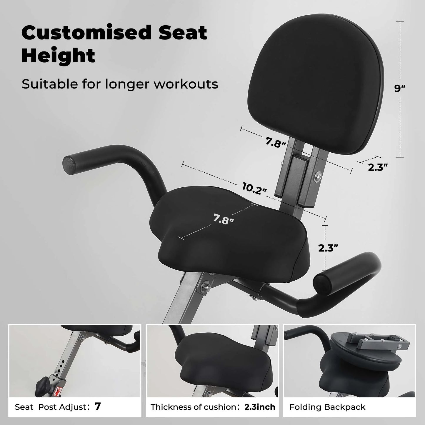 Folding Exercise Bike 3 in 1 Magnetic Stationary Recumbent Bike 10 Level Resistance for Home Use with Arm Resistance Bands
