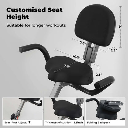 Folding Exercise Bike 3 in 1 Magnetic Stationary Recumbent Bike 10 Level Resistance for Home Use with Arm Resistance Bands