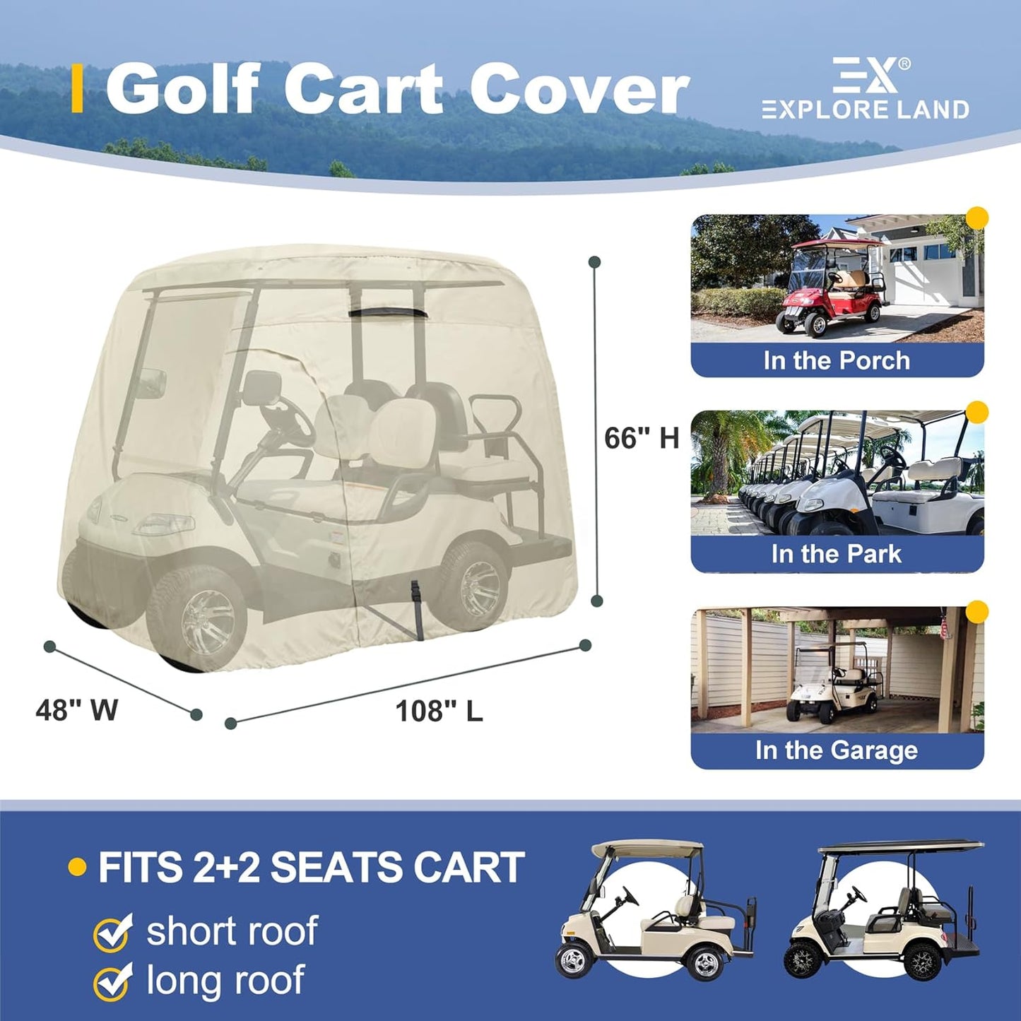Waterproof Golf Cart Cover Universal Fits for Most Brand 2/4/6 Passenger Car