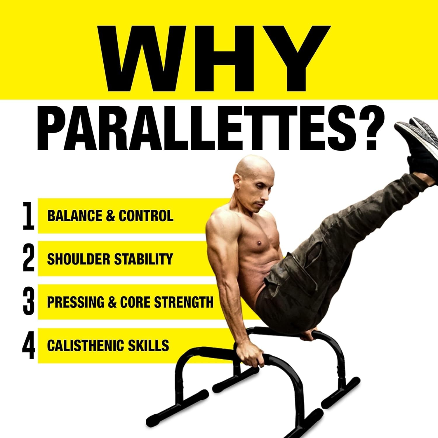 Lebert Parallette Bars – Heavy-Duty Bodyweight Training Equipment for Dips, Pushups, L-Sits & Core Workouts – Non-Slip Grips, 400 Lb Capacity – Includes 2 Bars + 2 Workout Guides