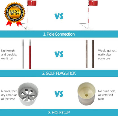 Golf Flagstick 6Ft Golf Flag and Cup for Yard Pro Detachable Golf Hole Cup
