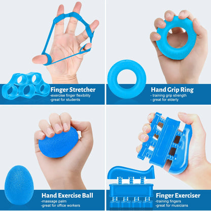 Hand Grip Strengthener 5-In-1, Adjustable Forearm Grip Strength Trainer for Finger Wrist, Blue