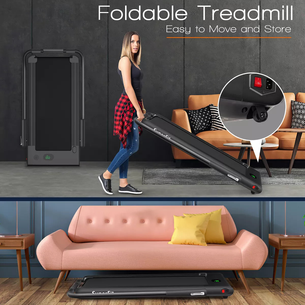 Superfit 2.25HP 2 in 1 Foldable under Desk Treadmill Remote Control
