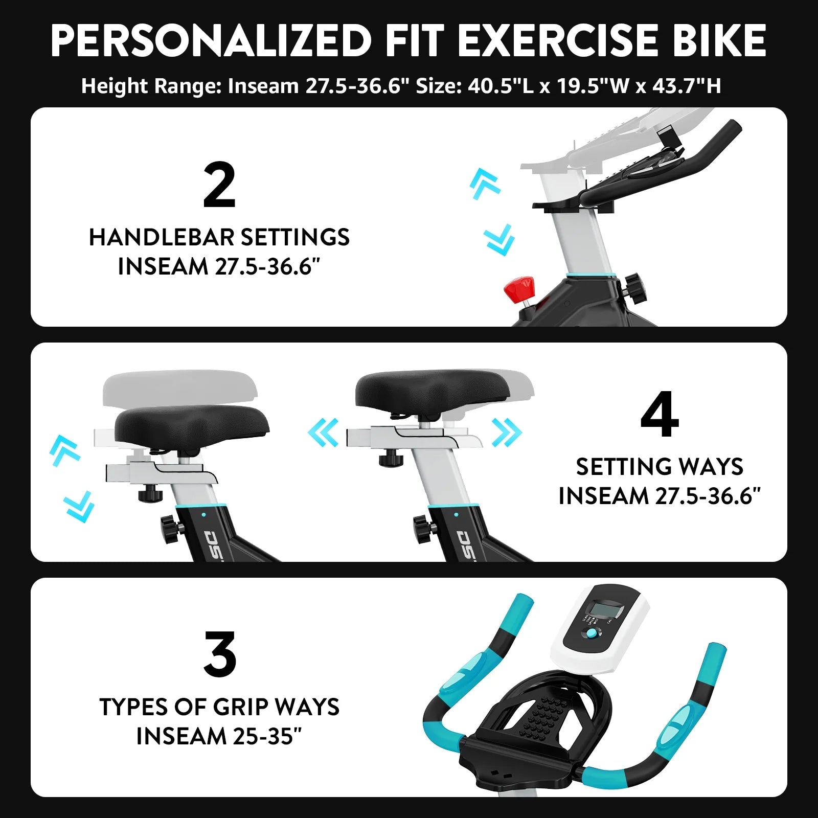 Magnetic Exercise Bike Stationary Bike for Home Gym Indoor Cycling Bike W/Comfortable Seat Cushion 350Lbs