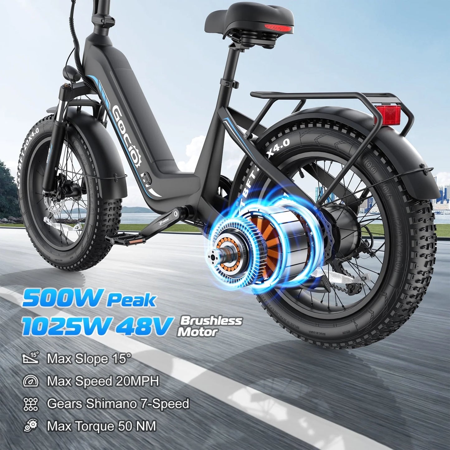 Electric Bike for Adults, Peak 1025W Mountain E Bike, 48V 13AH Removable Lithium-Ion Battery Ebikes, 20"X4.0" Fat Tire Electric Bicycles, 3A Fast Charge, 60 Miles Man Woman UL2849 Certified