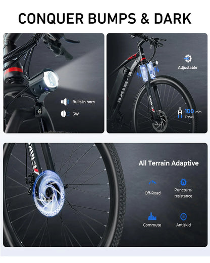 Electric Bike for Adults 750W Peak Motor, 25 Mph Ebike, 26" Tire Electric Bicycles with Max 15° Uphill, 36V 12Ah Battery, 45 Miles PAS Range, E Bikes for Adults and Teens,E-Mountain Bike, UL 2849