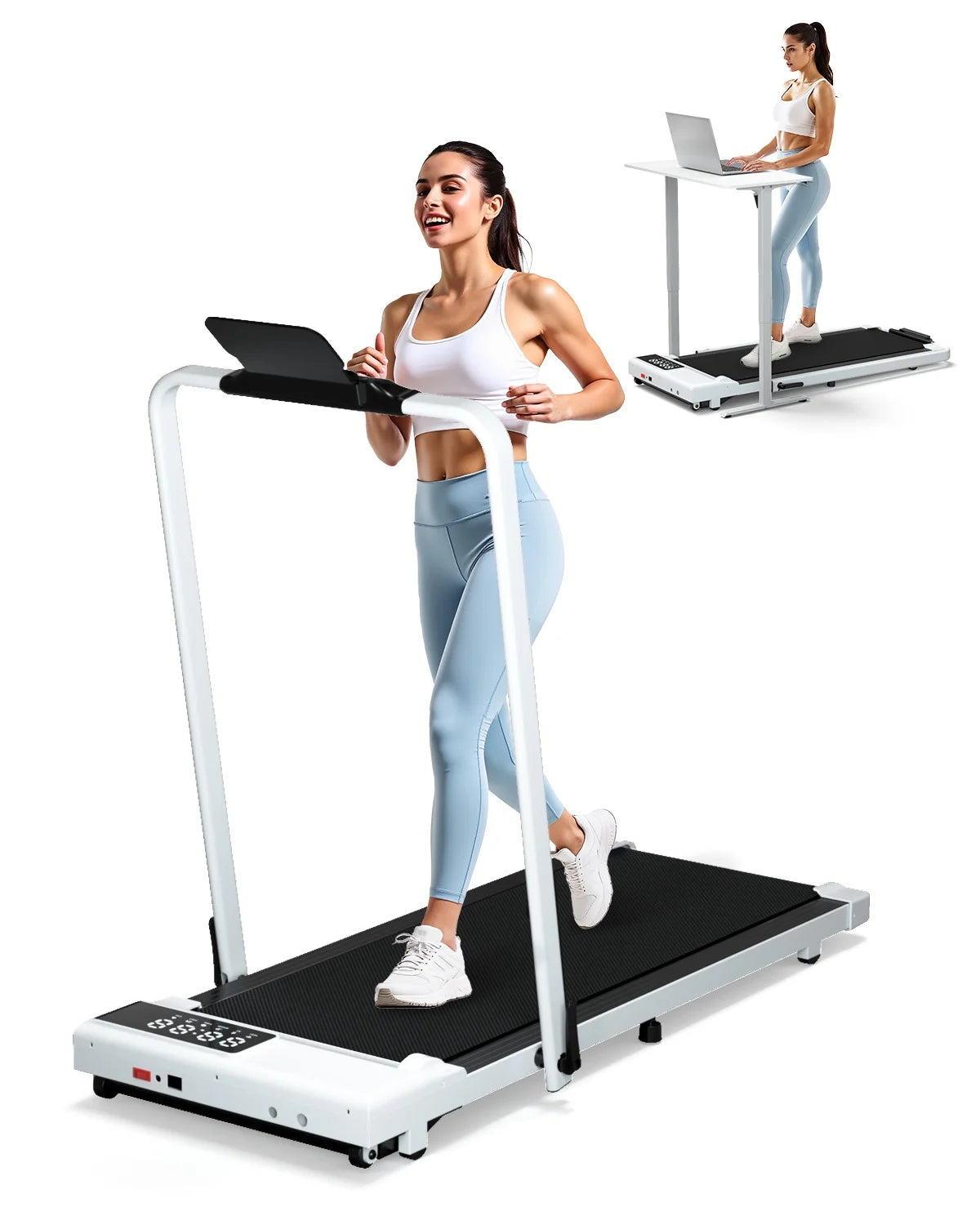 Walking Pad Treadmill with Incline and Handle Bar, 3.0 HP Foldable Treadmills 300LBS Capacity Folding Walking Pad 3 in 1 under Desk Treadmill Remote Control with APP