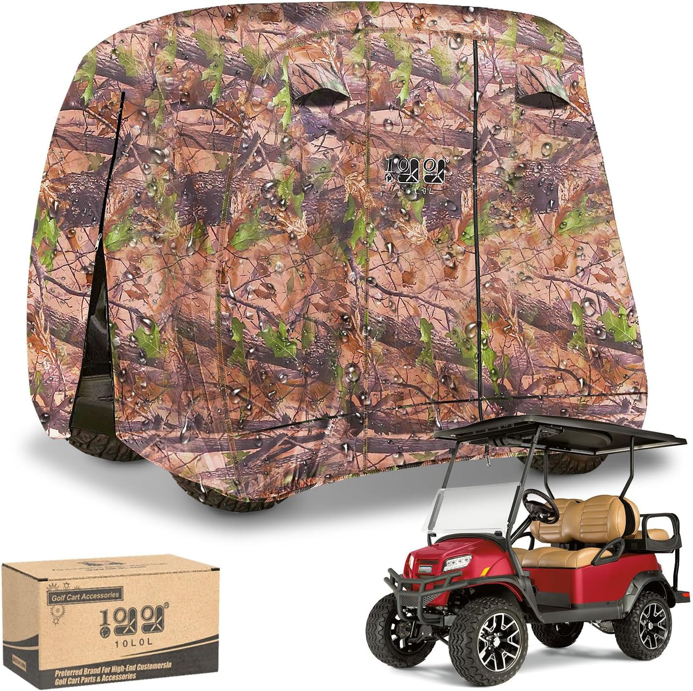Golf Cart Cover 2/4/4+2 Passenger for Yamaha EZGO Club Car, Heavy Duty 420D Waterproof Windproof Durable Polyester Golf Cart Cover with 3 Zipper Doors for All-Weather Protection (Black/Silver)​​