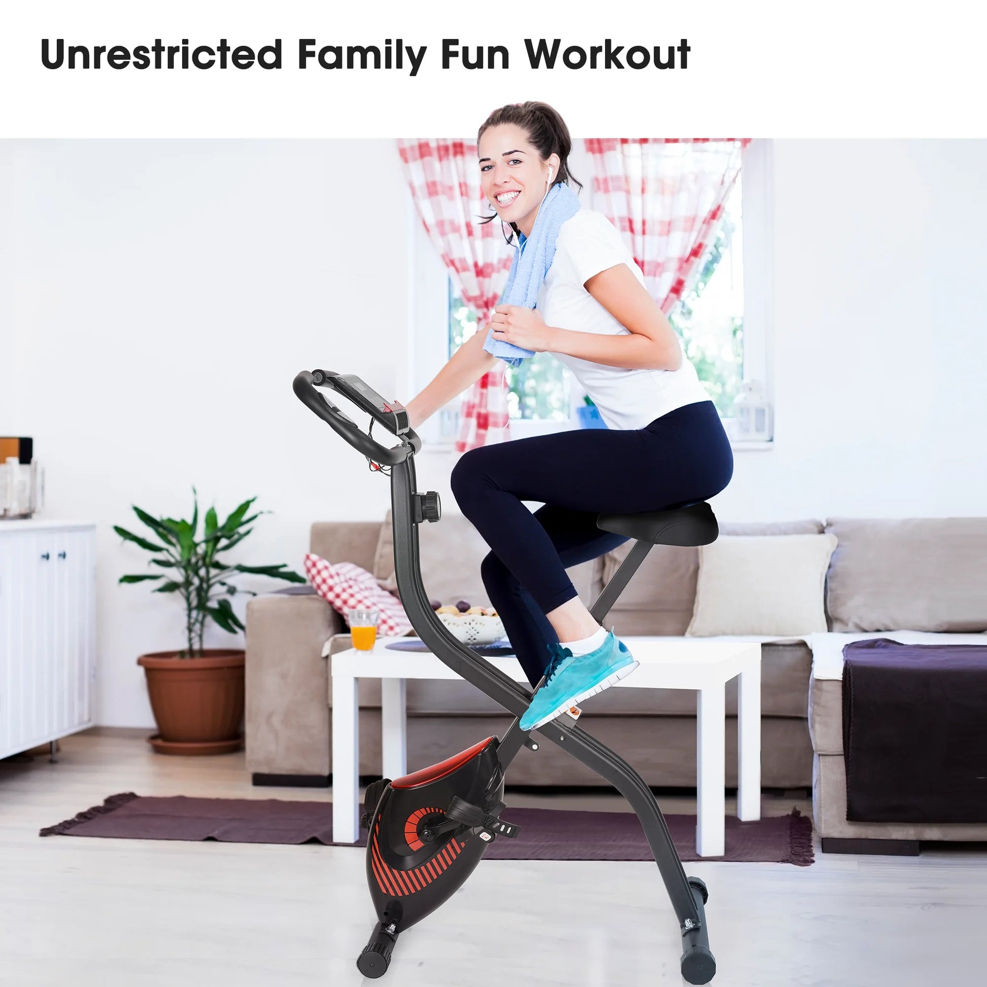 Exercise Bike 16 Levels Magnetic Resistance Folding Stationary Bike for Home with LCD Monitor Phone Holder Portable
