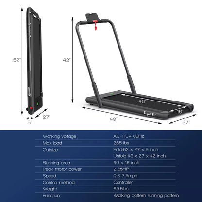 Superfit 2.25HP 2 in 1 Foldable under Desk Treadmill Remote Control