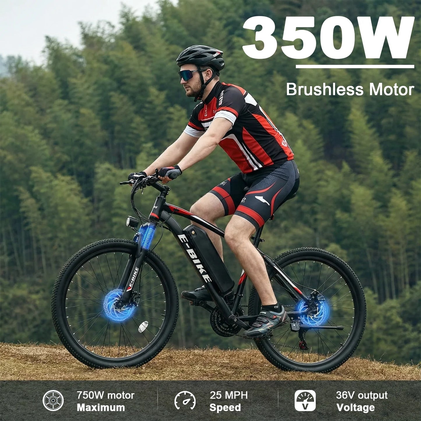 Electric Bike for Adults 750W Peak Motor, 25 Mph Ebike, 26" Tire Electric Bicycles with Max 15° Uphill, 36V 12Ah Battery, 45 Miles PAS Range, E Bikes for Adults and Teens,E-Mountain Bike, UL 2849