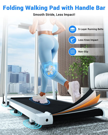 Walking Pad Treadmill with Incline and Handle Bar, 3.0 HP Foldable Treadmills 300LBS Capacity Folding Walking Pad 3 in 1 under Desk Treadmill Remote Control with APP