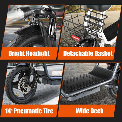 Electric Scooter with Seat, 500W 500Wh Battery 25 Miles Range 20Mph Top Speed, Foldable Electric Scooter for Adults with Basket, White