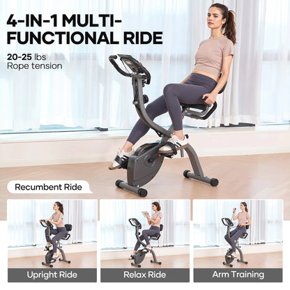 3In1 Folding Exercise Bike Magnetic Upright Bike with 10 Levels of Adjustable Resistance Indoor Cycling Stationary Exercise Bike Perfect for Home Use